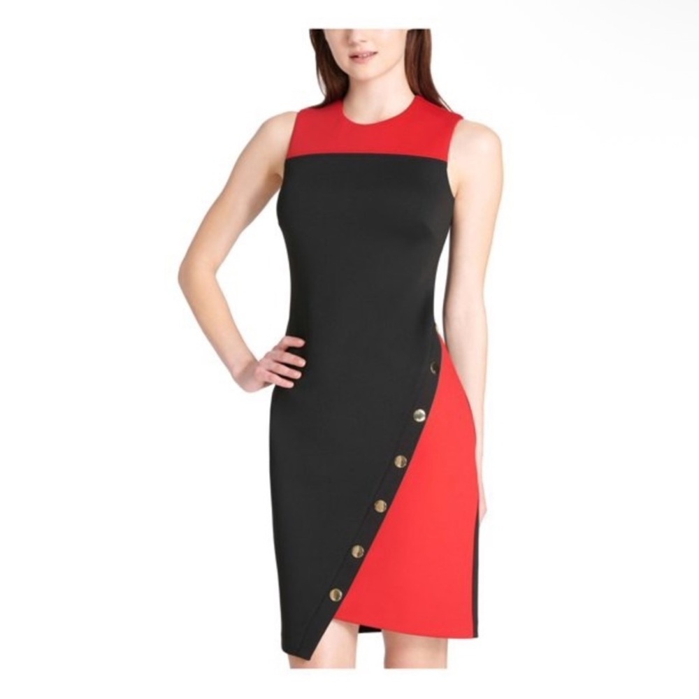 Tommy Hillfiger Elegant Red and Black Sleeveless Dress